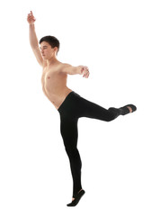 Handsome young ballet dancer on white background