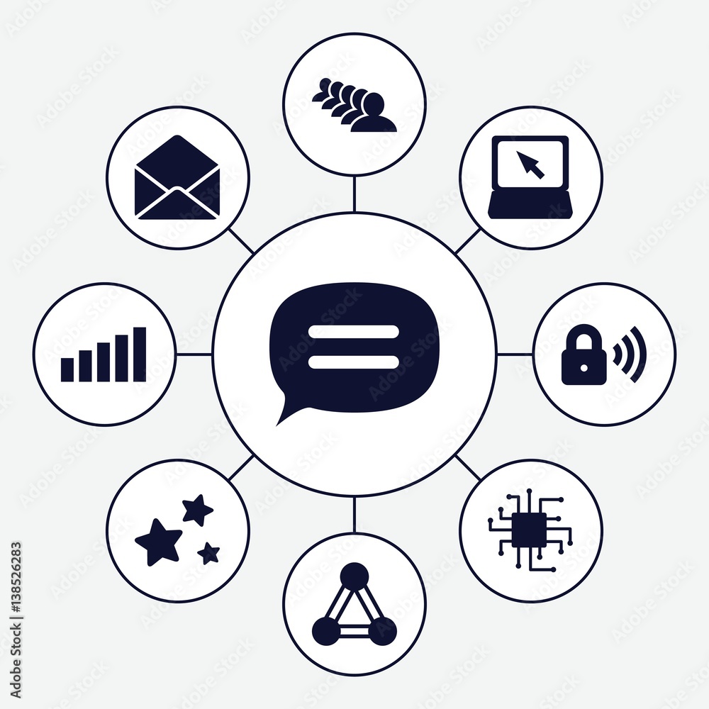 Poster set of 9 network filled icons