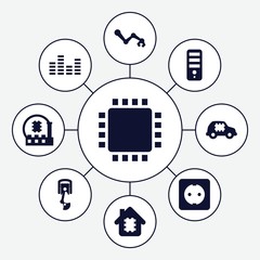 Set of 9 tech filled icons