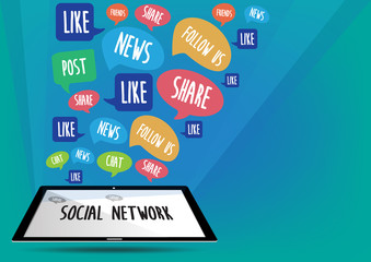 Social Media to tablet - Illustration, News, chat, share, like
