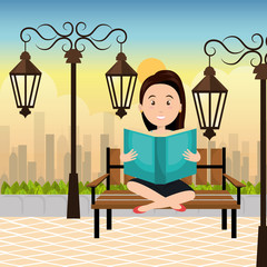 person reading on the park vector illustration design