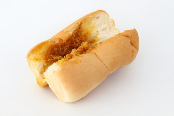 Bread stuffed pork on a white background.