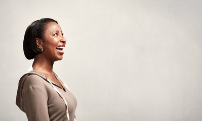 Obraz premium Happy black woman face profile