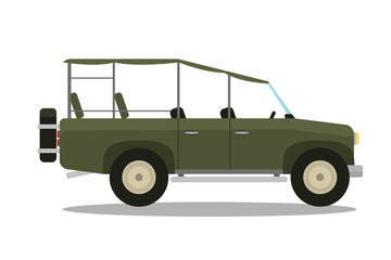 Vector safari travel compass, rifle, binoculars and jeep car. © Vectorwonderland