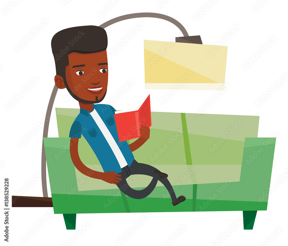 Wall mural man reading book on sofa vector illustration.