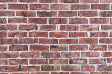 Background of old solid rustic red brick wall texture
