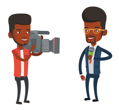 TV reporter and operator vector illustration.