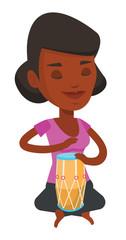 Woman playing ethnic drum vector illustration.