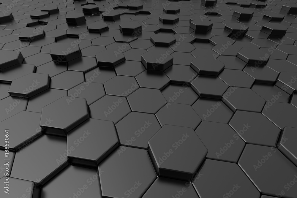Poster abstract black hexagon surface background 3d rendering