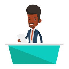 Television anchorwoman at studio.