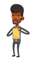 Real estate agent signing home purchase contract.