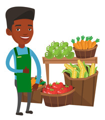 Friendly supermarket worker vector illustration.