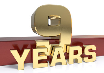 Golden digit nine and the word of the year. 3D illustration