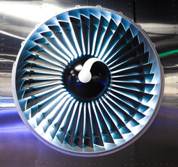Jet engine turbine blade airplane of background