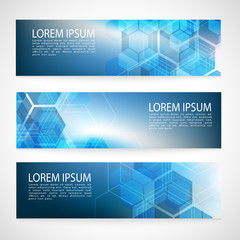 Fototapeta premium Vector Banner Abstract geometric background. Template brochure design. Blue hexagon shape