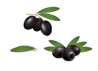 set black olives on white background
