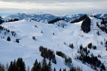 Fototapeta na wymiar Ski slopes nearby Wagrain and Alpendorf.