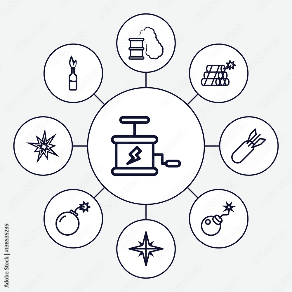 Poster set of 9 explode outline icons