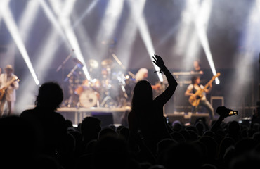 Fototapeta na wymiar Cheering crowd at a concert