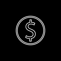 Dollar coin line icon, finance and business, dollar sign vector graphics, a linear pattern on a black background, eps 10.