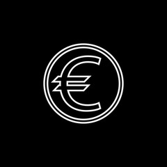 Euro coin line icon, finance and business, euro sign vector graphics, a linear pattern on a black background, eps 10.