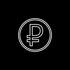 Ruble coin line icon, finance and business, ruble sign vector graphics, a linear pattern on a black  background, eps 10.