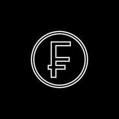 Swiss franc coin line icon, finance and business, franc sign vector graphics, a linear pattern on a black background, eps 10.