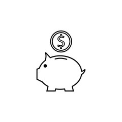 Piggy box line icon, finance and business, money box with coin vector graphics, a linear pattern on a white background, eps 10.