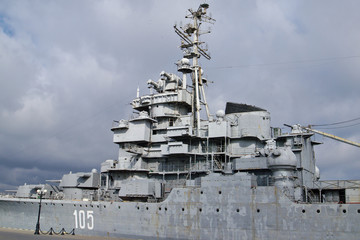 Old cruiser Mikhail Kutuzov in Tsemess Bay in Novorossiysk, Russia.