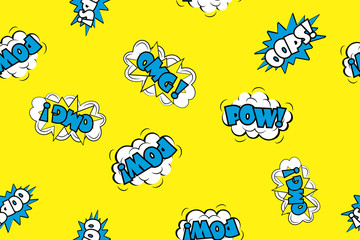 Seamless pattern - Wow,oops,omg Comic sound effects in pop art style