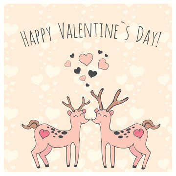 Couple of deer with hearts . Valentine's Day.