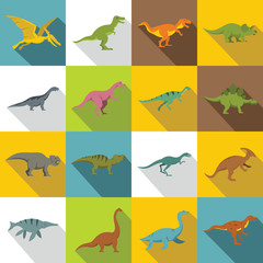 Dinosaur icons set, flat style