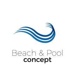 Abstract vector sign blue wave, beach and pool concept