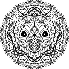 Coloring page for adults. Australian animal. The head of a marten with patterns. Monochrome ink patterns. Line art. For tattoos and other designs. Zenart