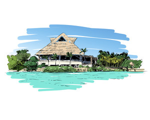 Mexico. Xel-Ha park. Hand drawn vector illustration.