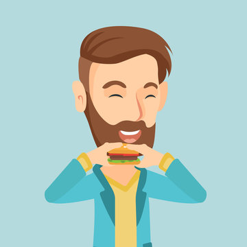 Man eating hamburger vector illustration.