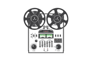 Retro reel to reel tape recorder deck. Detailed elements. Old retro vintage.