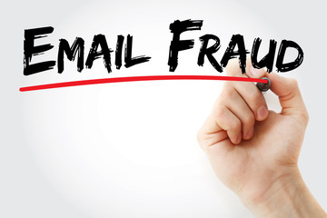 Hand writing email fraud with marker, concept background