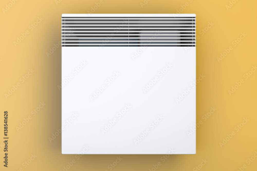 Poster convection heater on the wall front view, 3d rendering