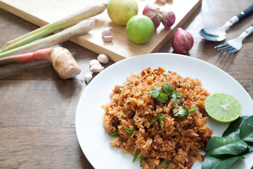 Thai food, Spicy traditional fried rice with herbs