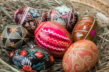 Ukrainian Easter Eggs on hay