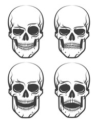 Fototapeta premium Monochrome skull tattoo set of emotions. Vector illustration on white background.