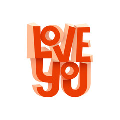 Love you greeting card with a red heart and the words. Vector illustration