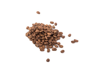 Roasted coffee beans on white background
