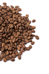 Roasted coffee beans on white background