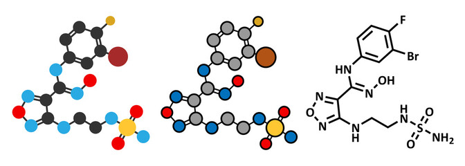 Epacadostat cancer drug molecule (indoleamine 2,3-dioxygenase inhibitor).