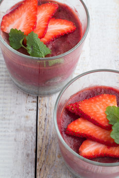 Fruit Pudding With Chia In Glasses Close-up View From Above.