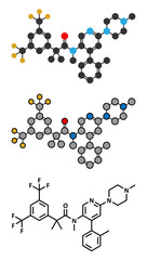 Netupitant drug molecule. NK1 receptor antagonist, used in combination for the prevention of nausea and vomiting induced by chemotherapy.