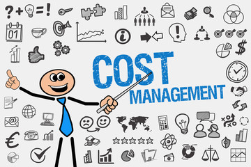 Cost Management / Mann mit Symbole - obrazy, fototapety, plakaty