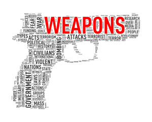 Fototapeta na wymiar Pistol shape wordcloud tag weapons